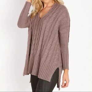 Free people sweater brown cable knit slouchy oversized boho